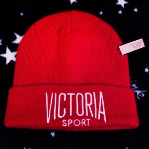 NWT Victoria’s Secret VS Red White Beanie Hat